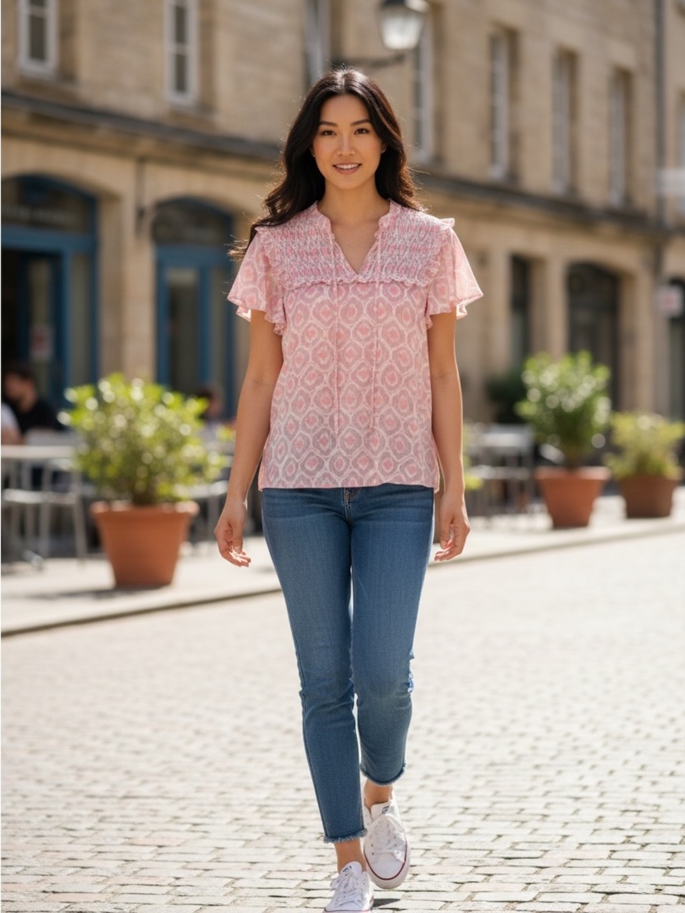 Lg FSL Apparel Elegant Pink Patterned Blouse